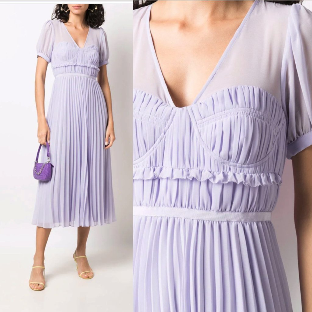 Nwt Self Portrait Pleated Midi Dress Lilac Uk4 And Uk14